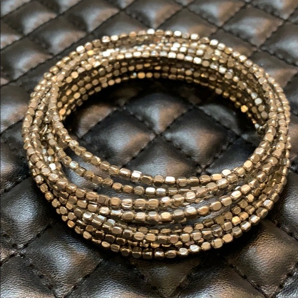 Anthropologie Silver Beaded Wire Wrap Bracelet
